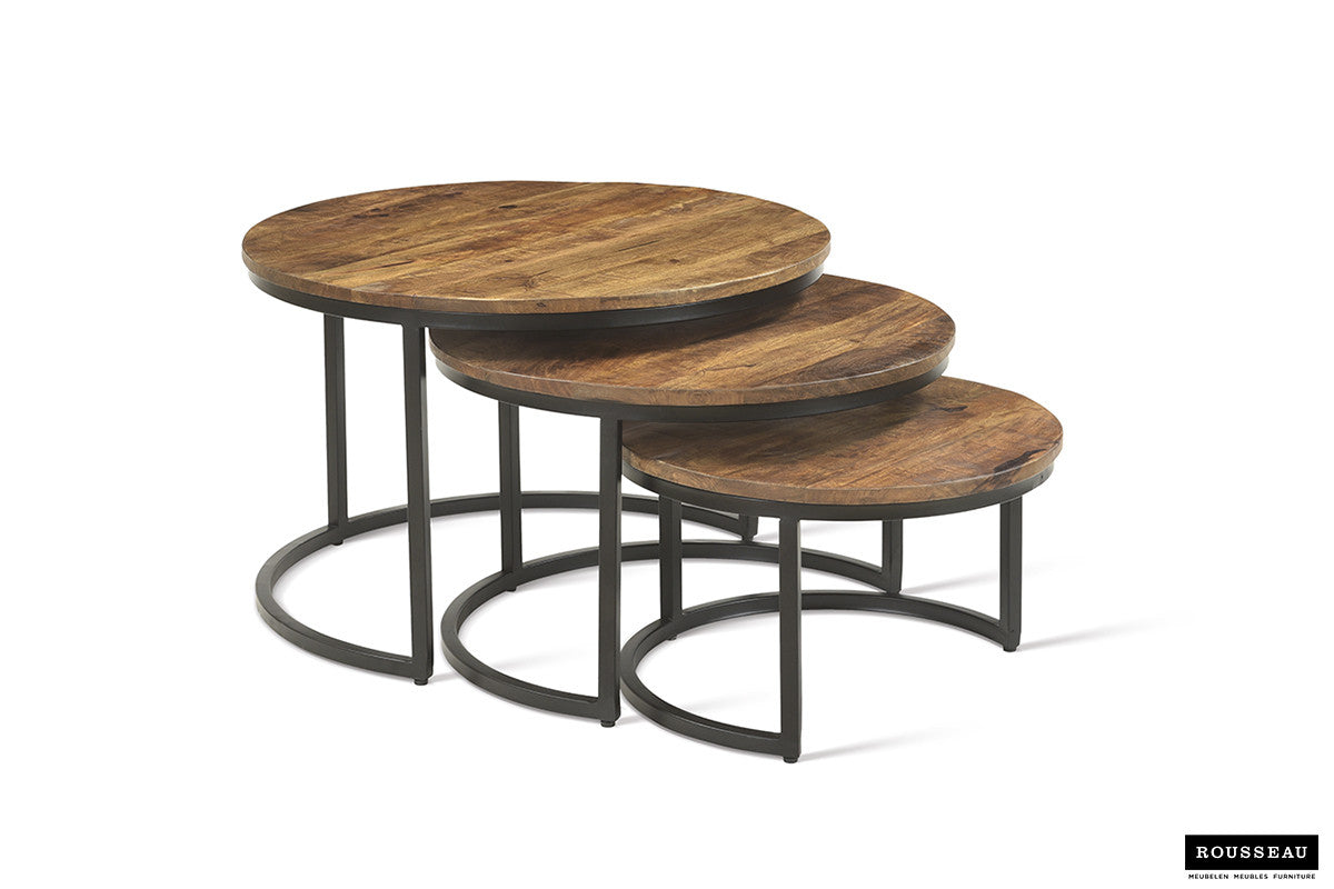 'Arnod' coffee table, 3-piece, mango wood