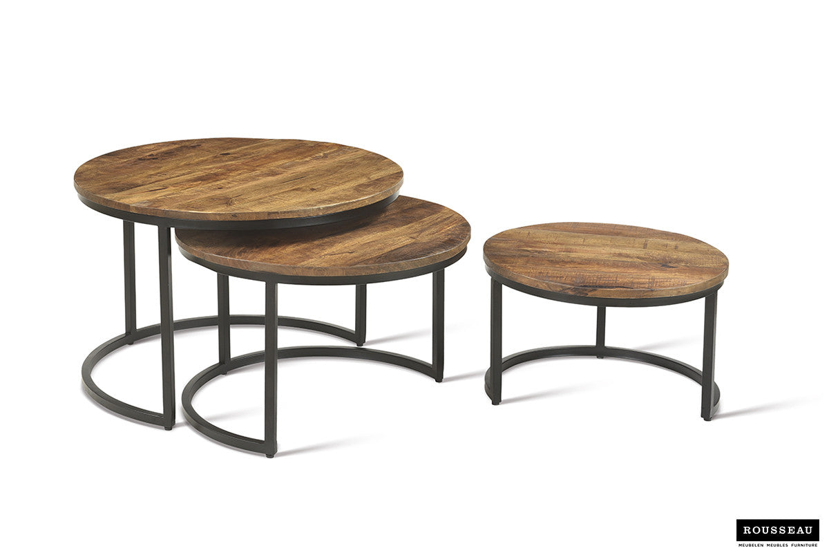 'Arnod' coffee table, 3-piece, mango wood