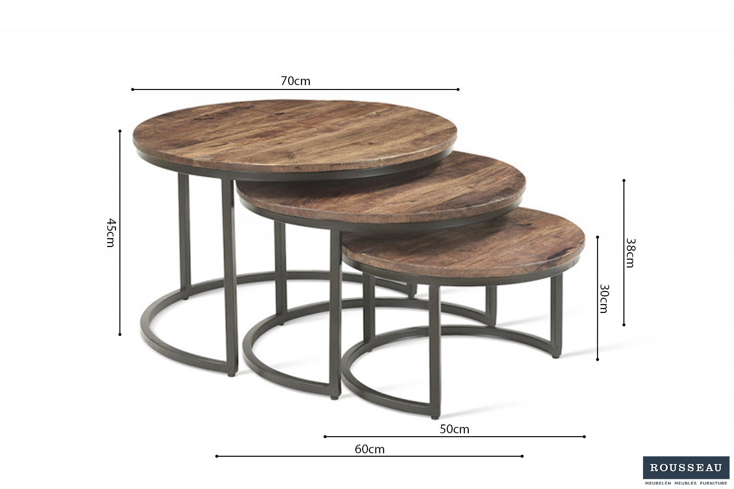 'Arnod' coffee table, 3-piece, mango wood