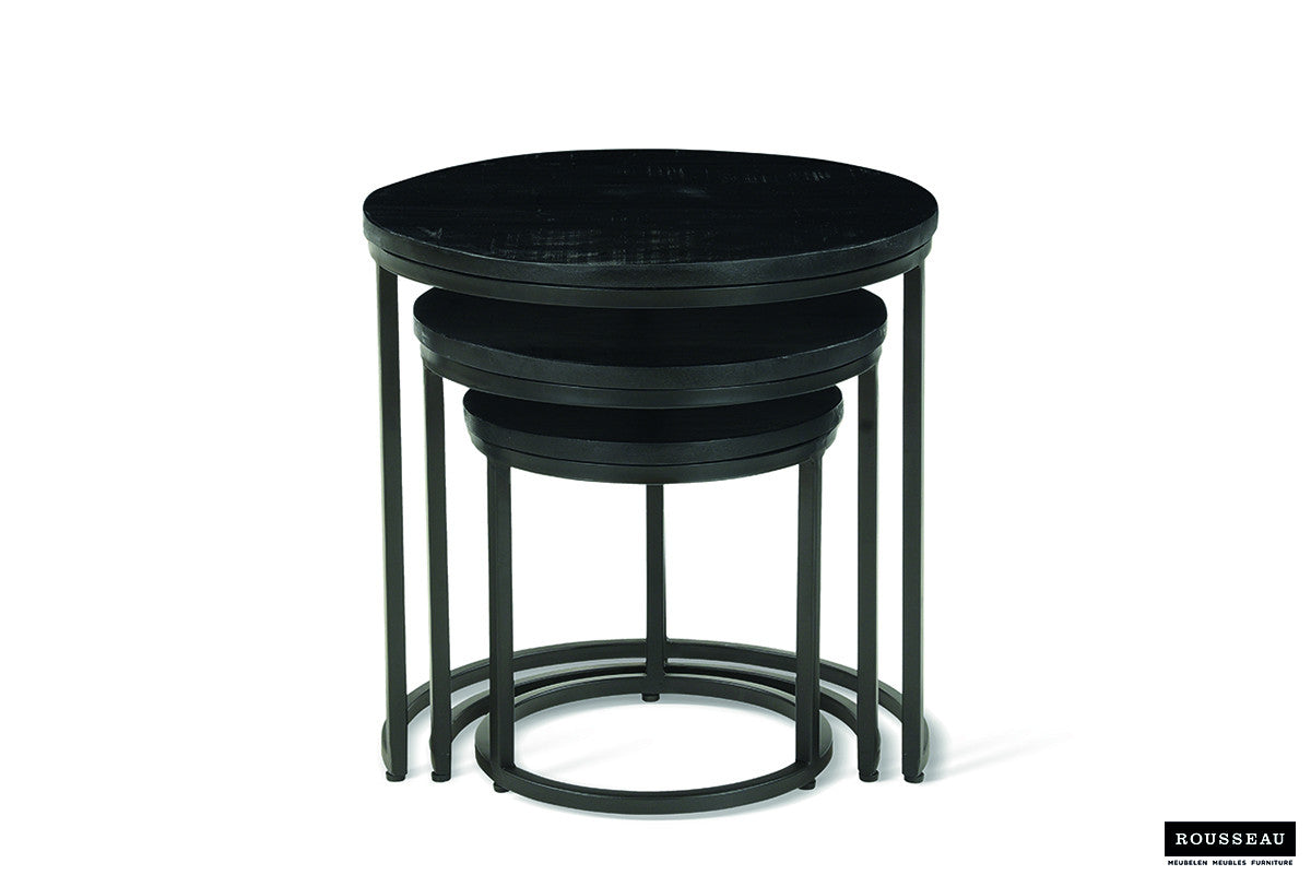 Side table 'Plano' 3-piece Mango wood black