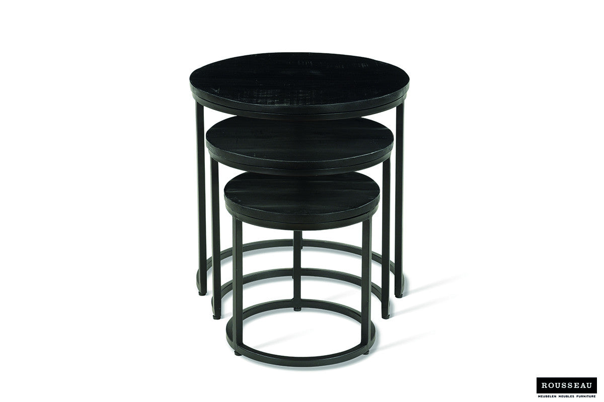 Side table 'Plano' 3-piece Mango wood black