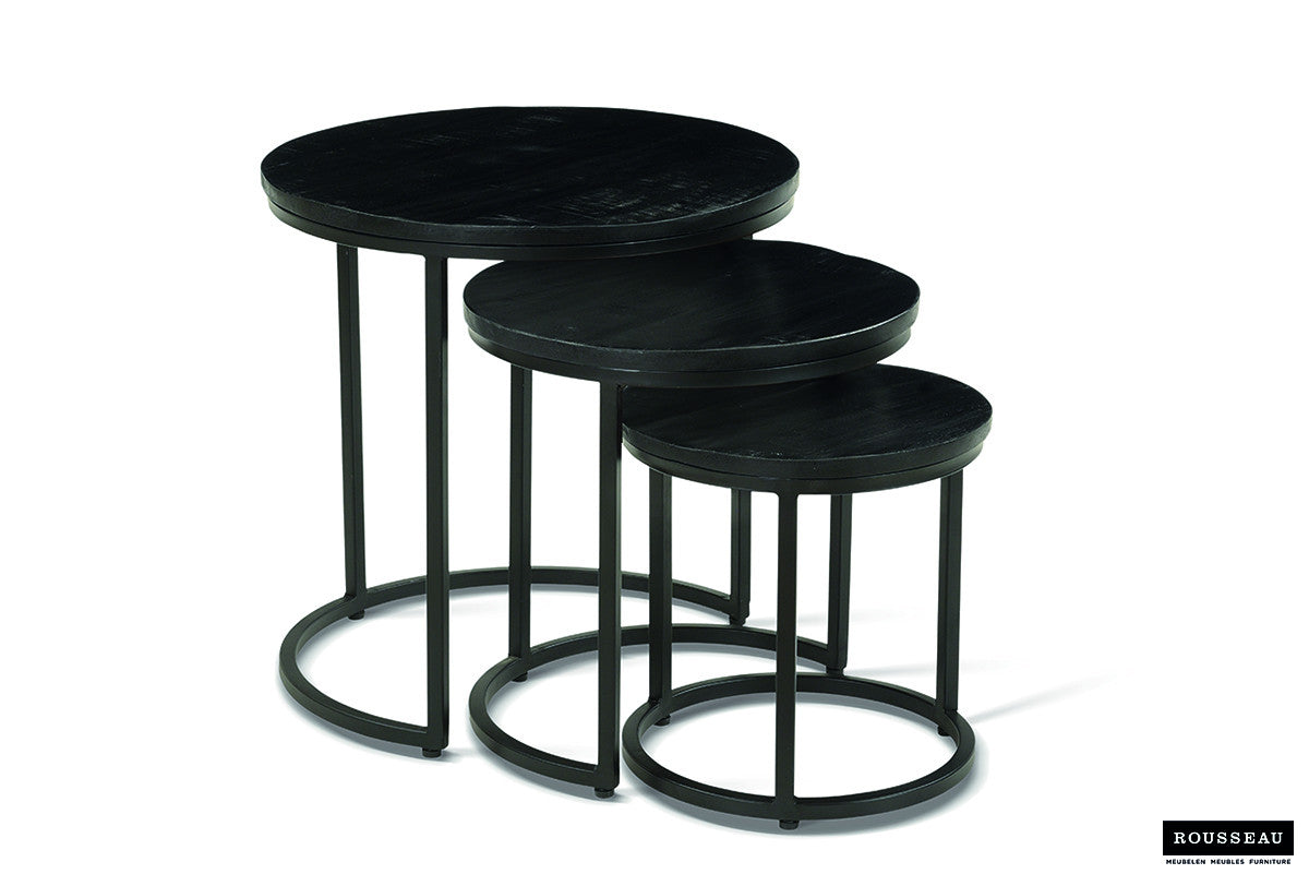 Side table 'Plano' 3-piece Mango wood black