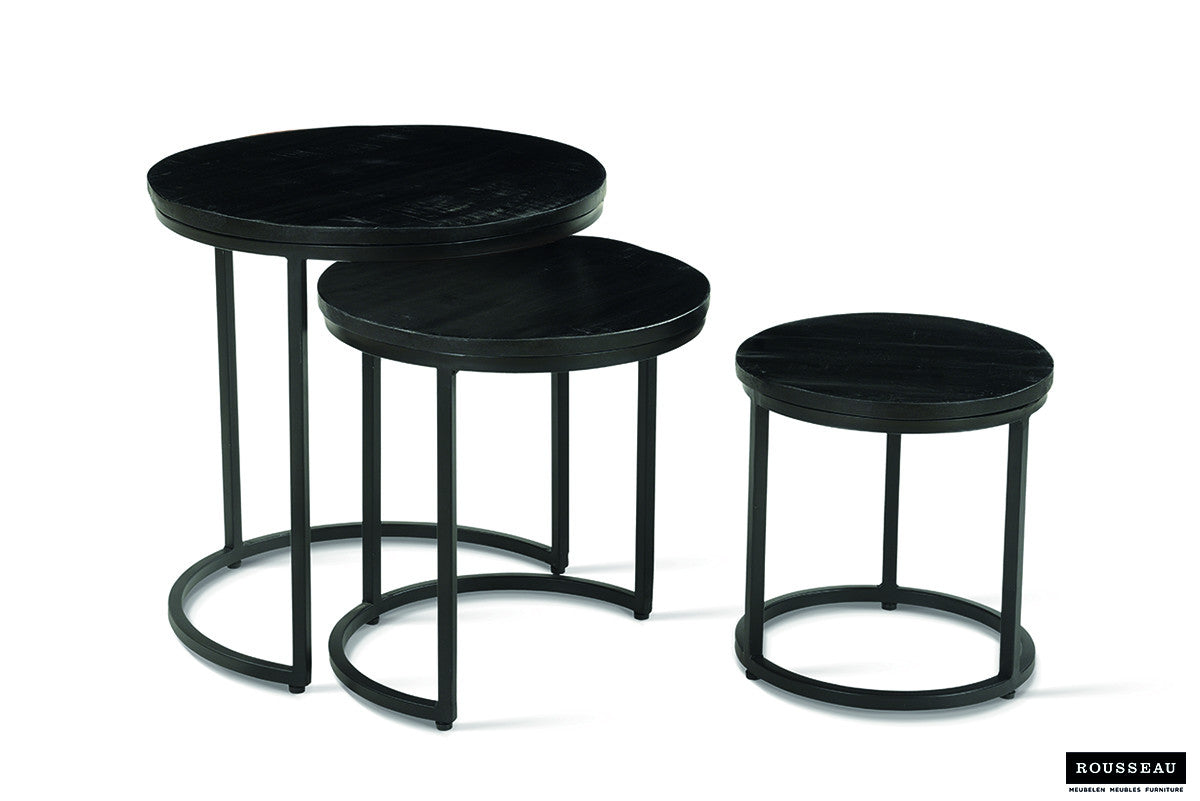 Side table 'Plano' 3-piece Mango wood black