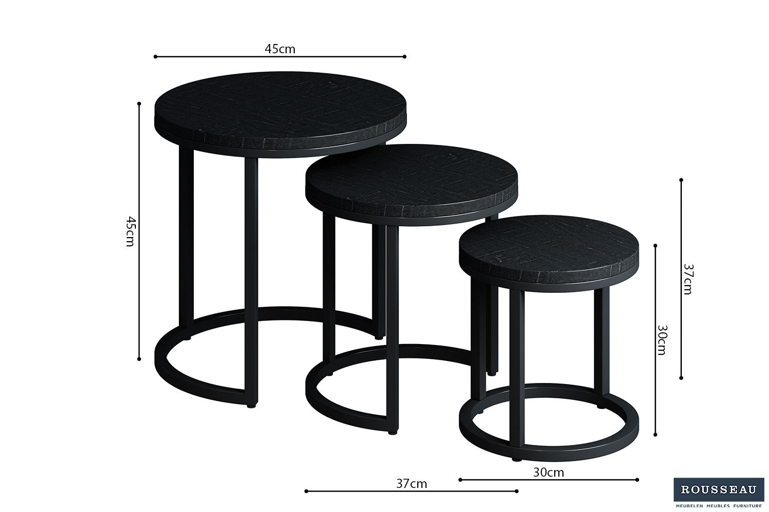 Side table 'Plano' 3-piece Mango wood black