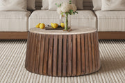 Coffee table 'Luuk' 70 cm Round Mango wood with Travertine Beige