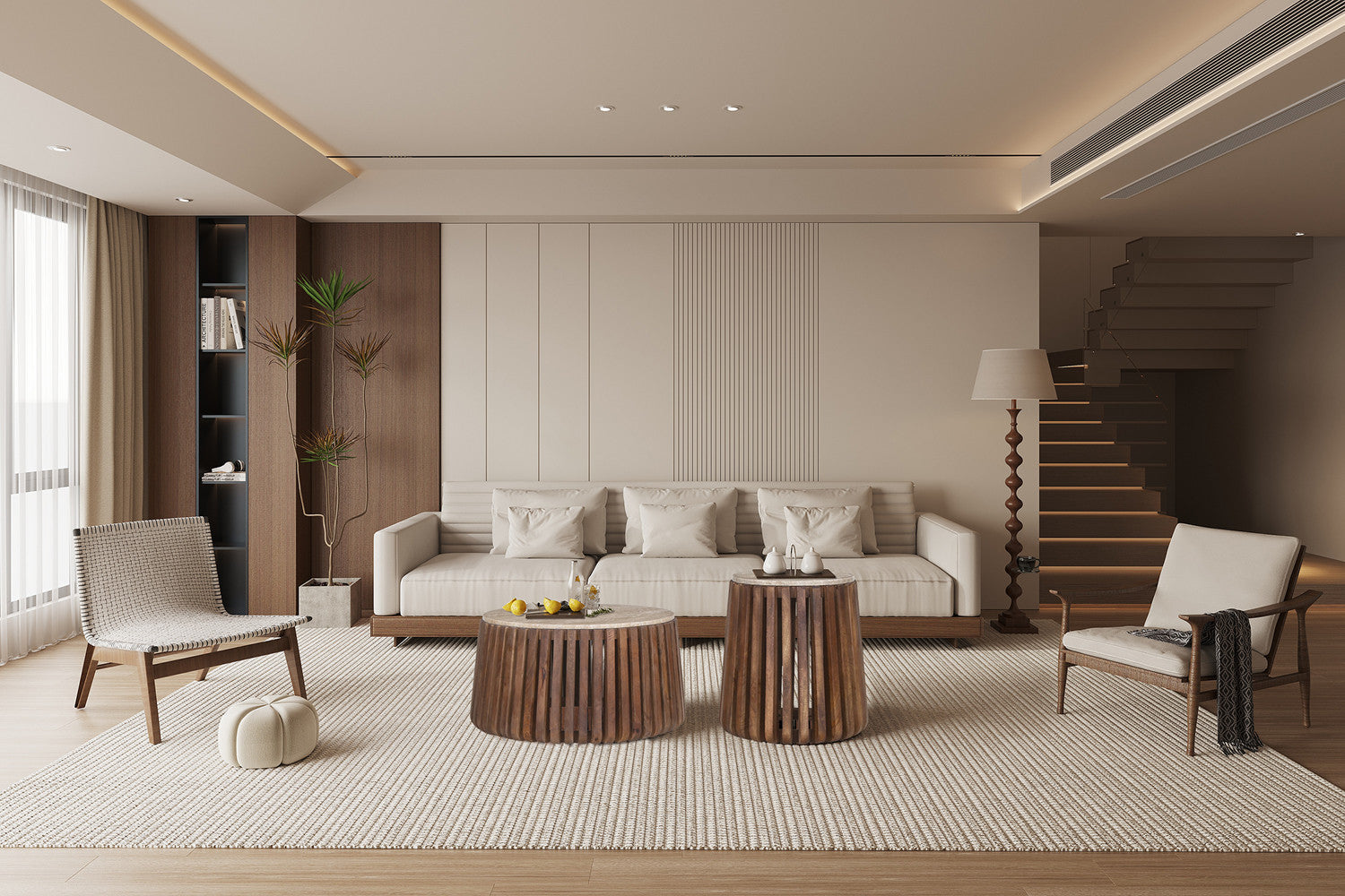 Coffee table 'Luuk' 70 cm Round Mango wood with Travertine Beige