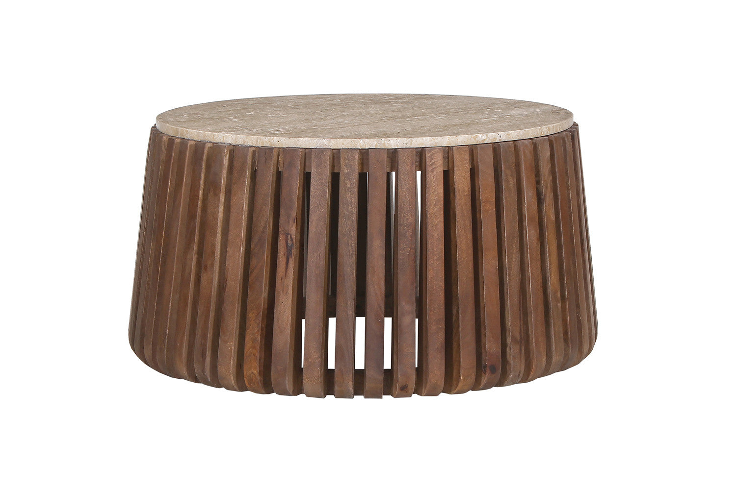Coffee table 'Luuk' 70 cm Round Mango wood with Travertine Beige