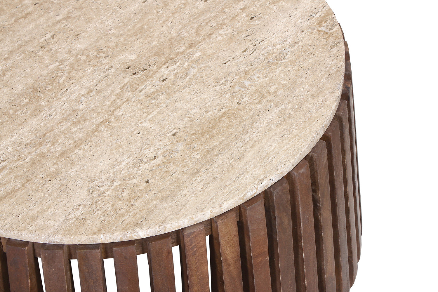 Coffee table 'Luuk' 70 cm Round Mango wood with Travertine Beige