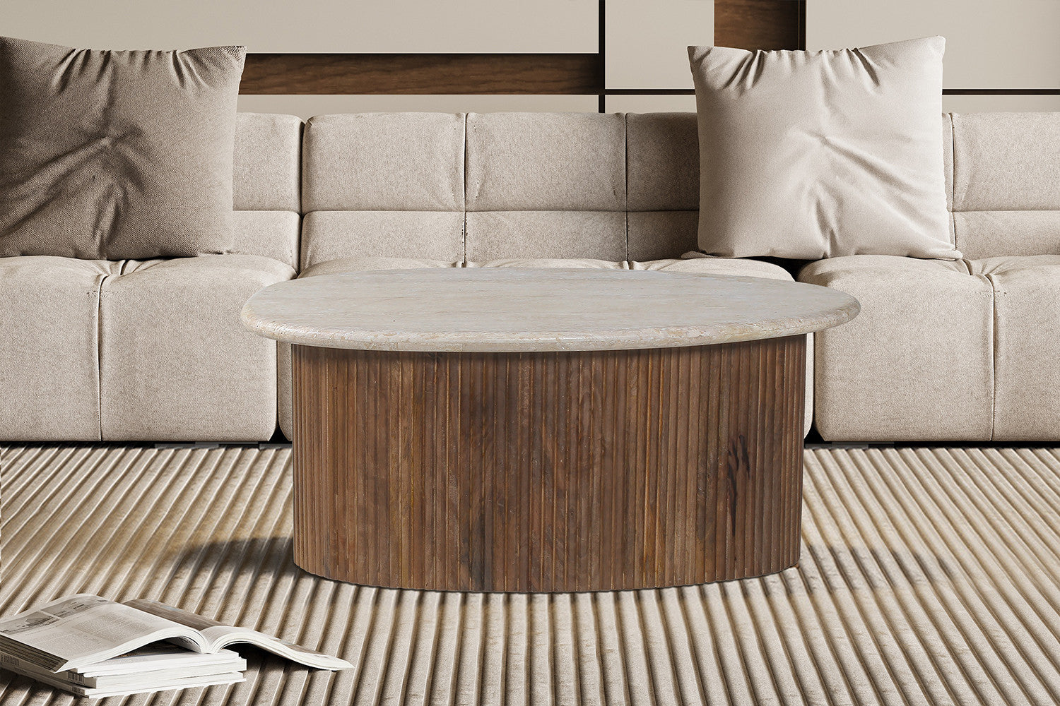 Salontafel 'Louis' 90 cm Mango hout met Travertin Beige