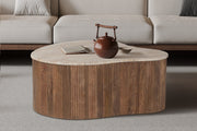 Coffee table 'Paul' 83 cm Mango wood with Travertine Beige