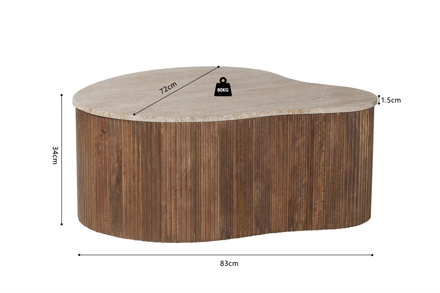 Coffee table 'Paul' 83 cm Mango wood with Travertine Beige