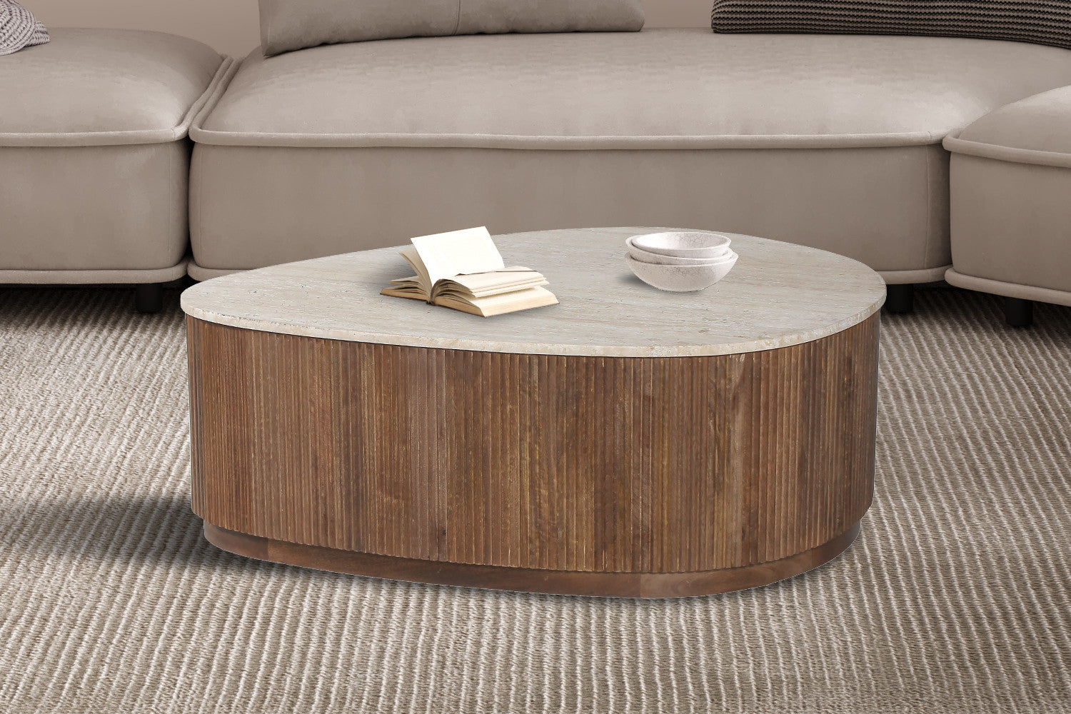 Salontafel 'Nolan' 100 cm Mango hout met Travertin Beige