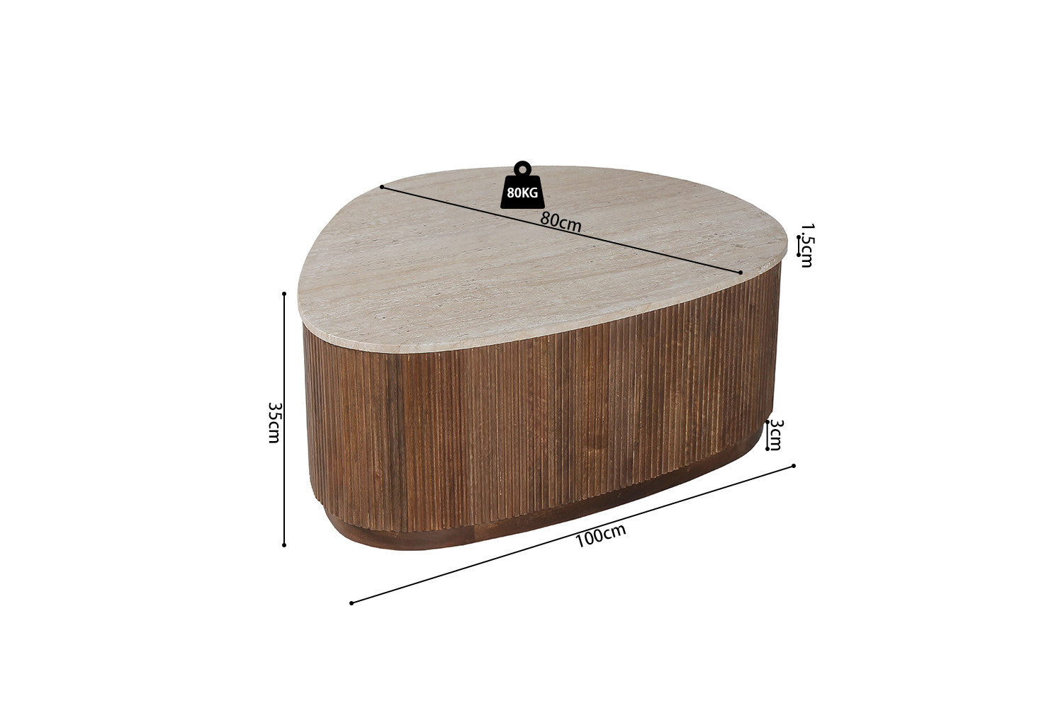 'Nolan' coffee table 100 cm Mango wood with Travertine Beige