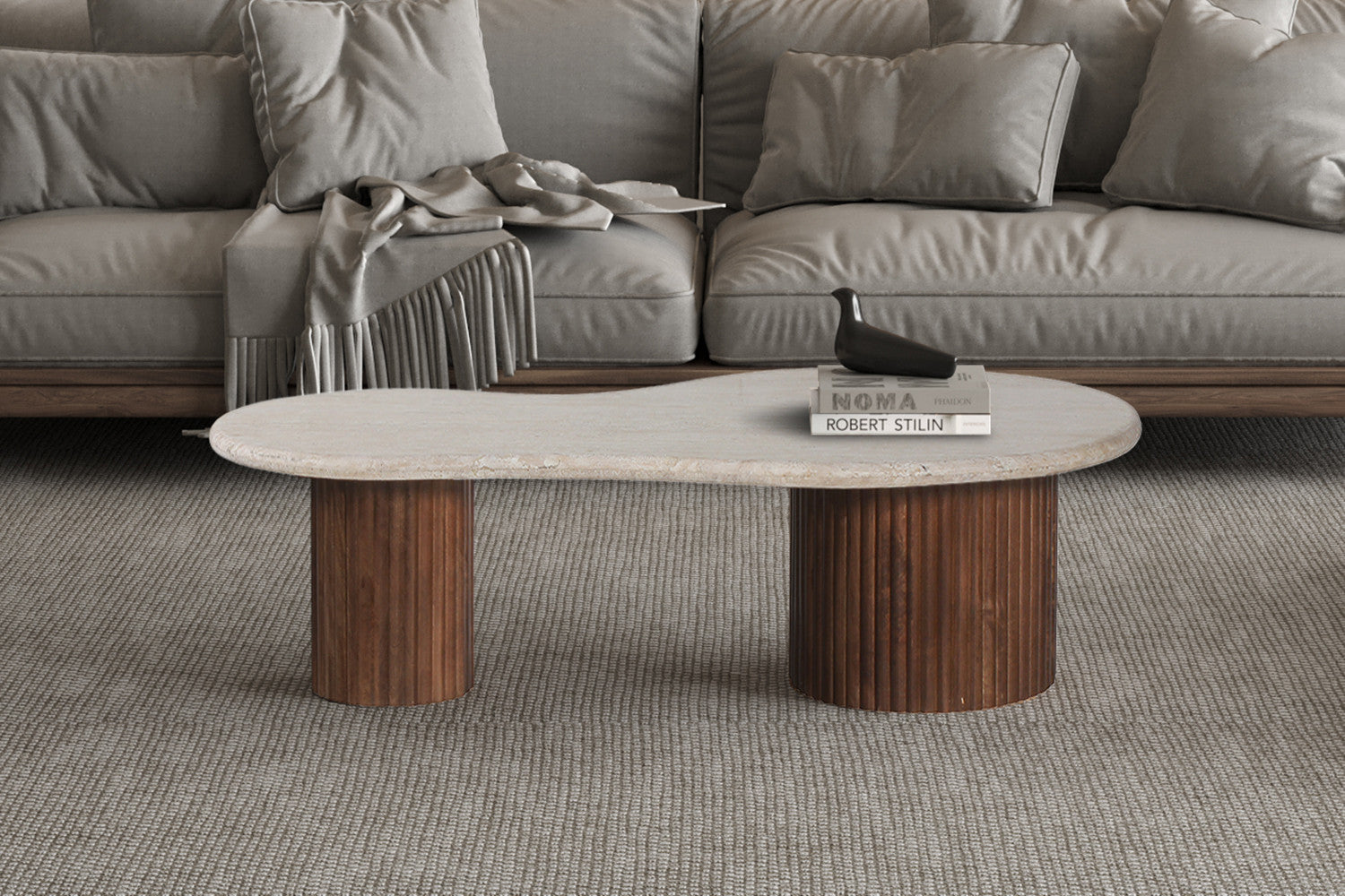 Salontafel 'Marlon' 120 cm Mango hout met Travertin Beige