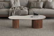'Marlon' coffee table 120 cm Mango wood with Travertine Beige
