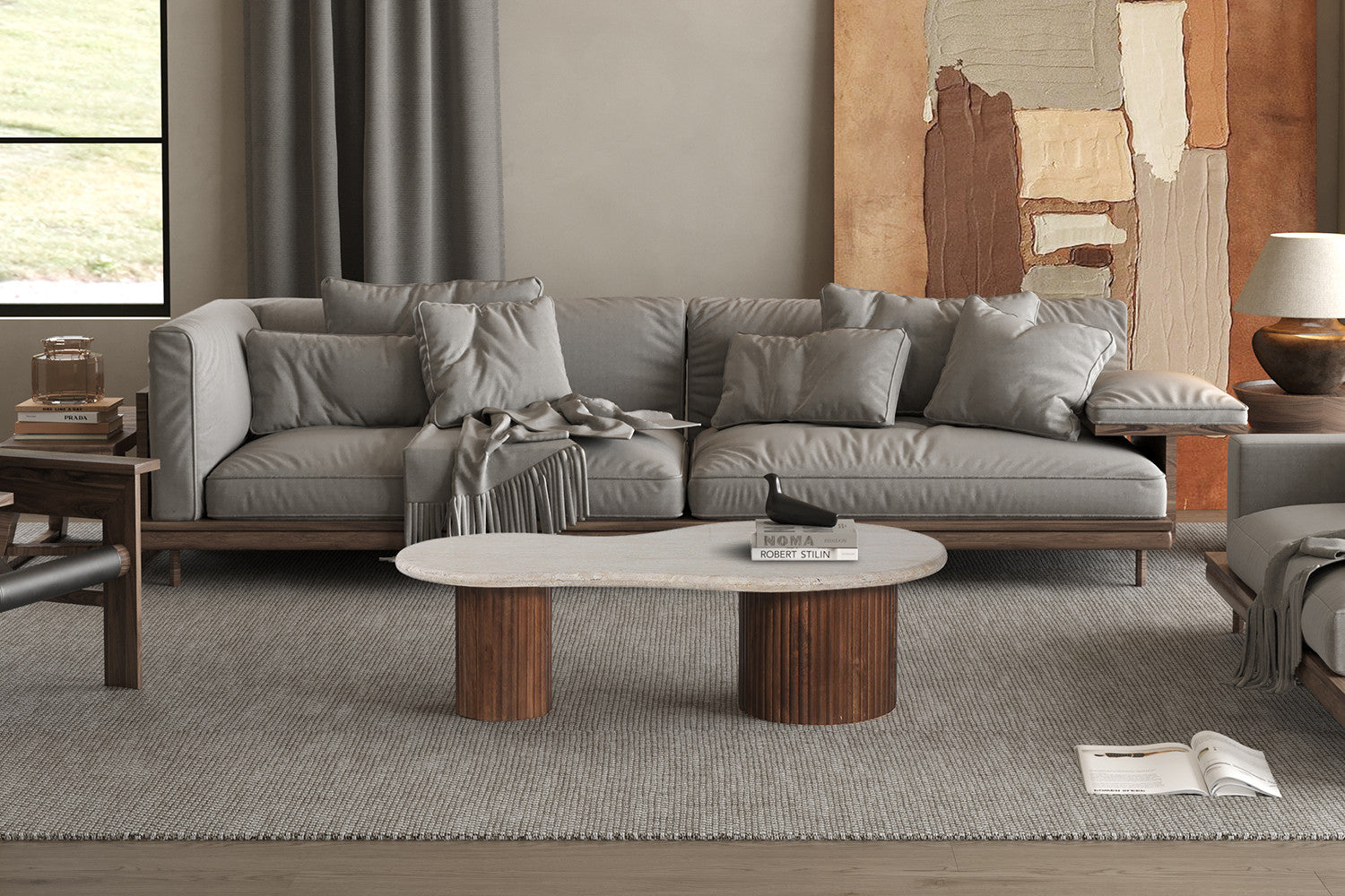 Salontafel 'Marlon' 120 cm Mango hout met Travertin Beige
