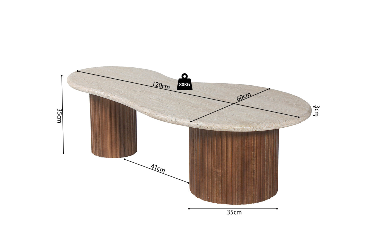 'Marlon' coffee table 120 cm Mango wood with Travertine Beige
