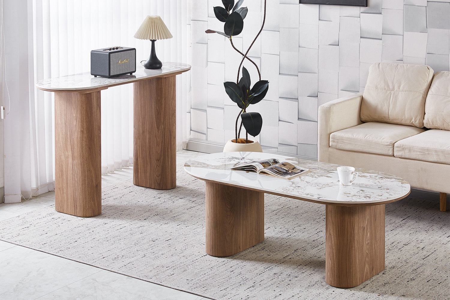 NEW - Coffee table 'Evora' Glossy Stone Pandora gold brown