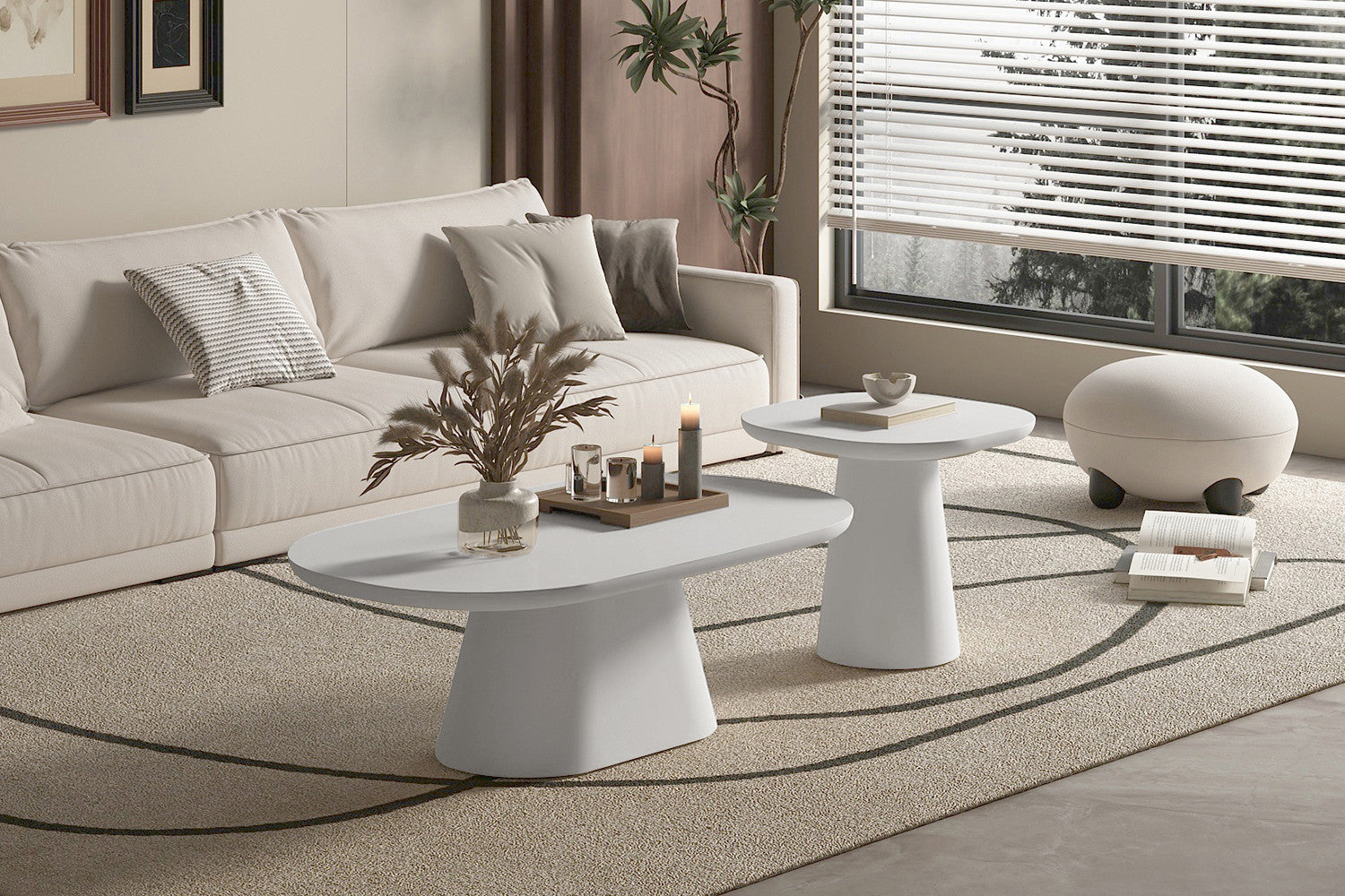 Coffee table 'Tavira' 120 cm Oval Cement Ecru