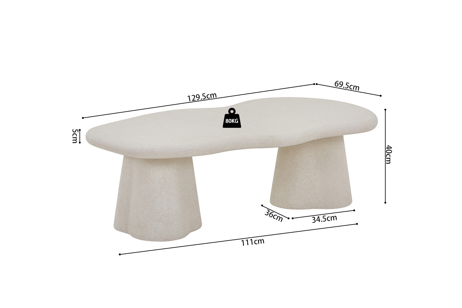 Coffee table 'Faro' 130 cm Organic Cement