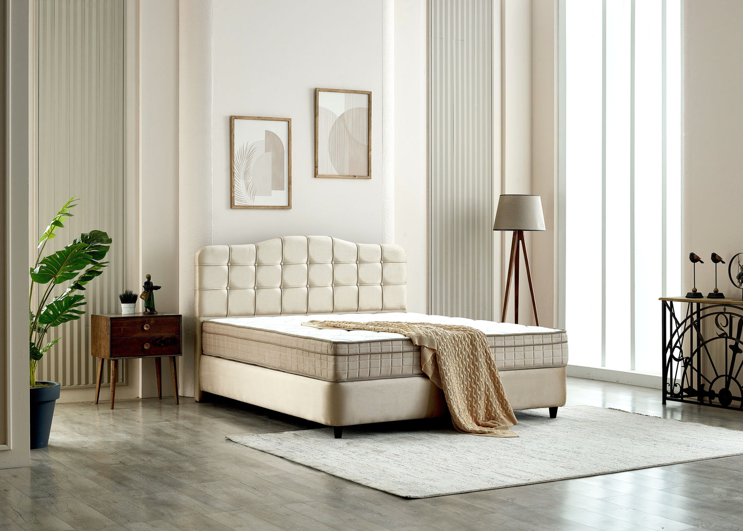 Opbergboxspring Marrakech Velvet Beige 180x200