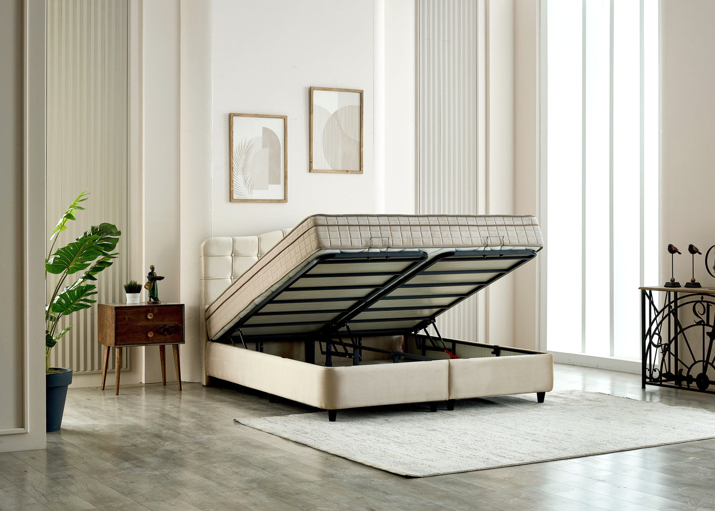 Opbergboxspring Marrakech Velvet Beige 180x200