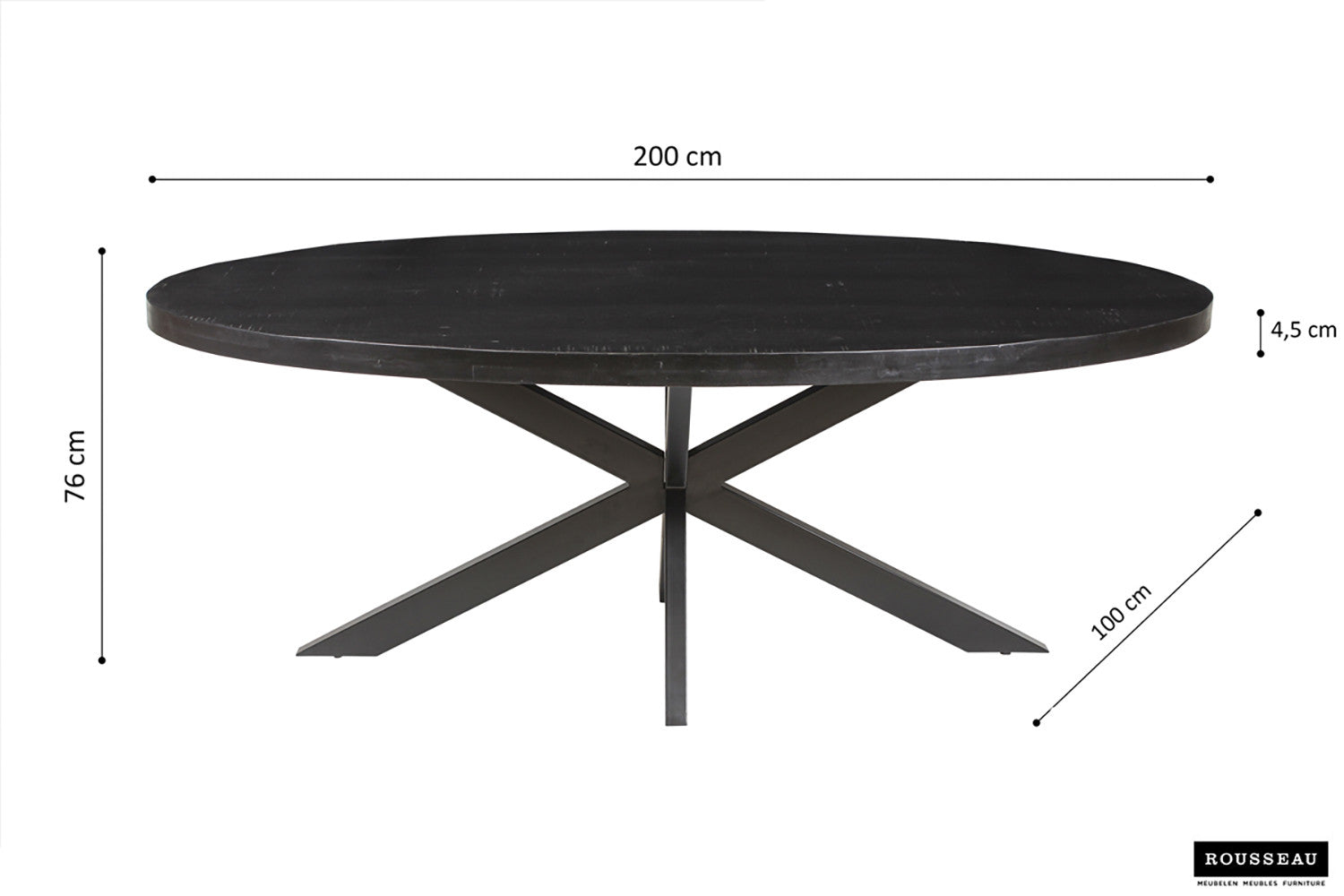 Table 'Alexa' 200 cm Oval Mango wood black