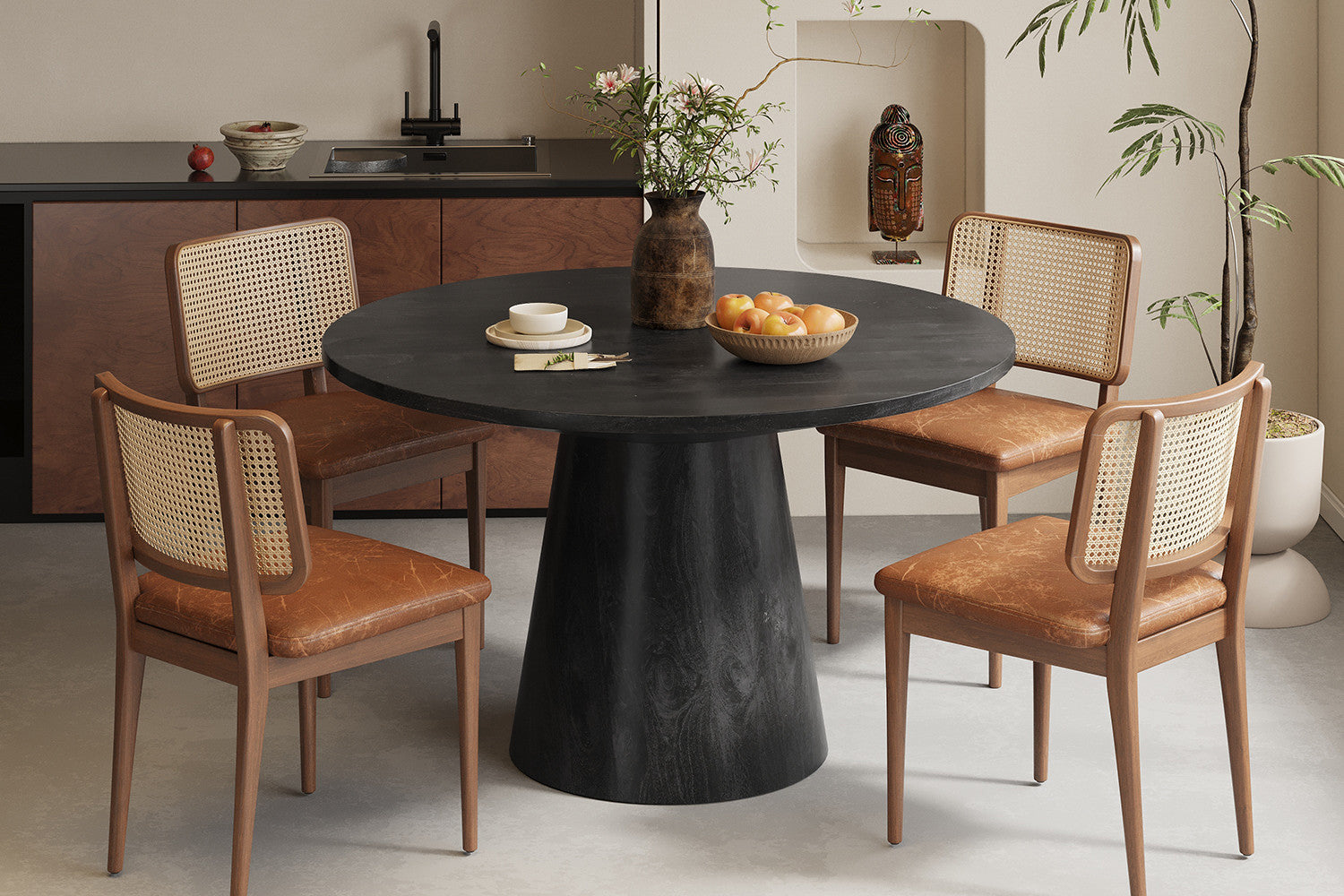 Tafel 'Tommy' 130 cm Rond Mango hout  Zwart