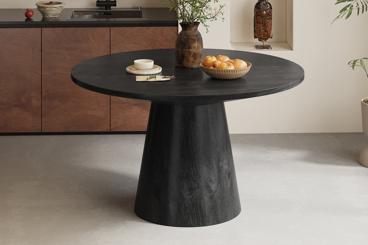 Tafel 'Tommy' 130 cm Rond Mango hout  Zwart