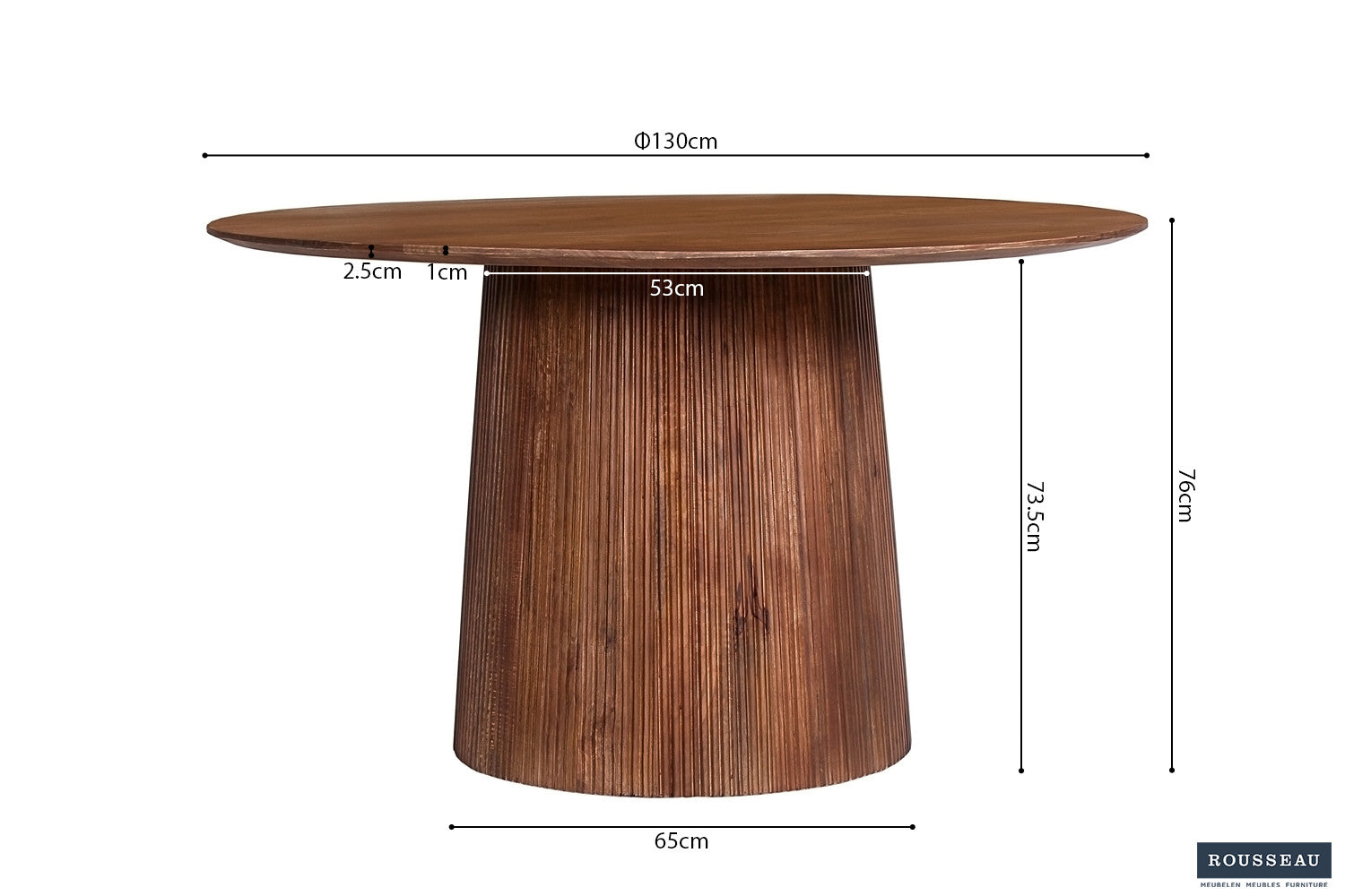 Table 'Miguel' 130 cm Round Mango wood Light brown