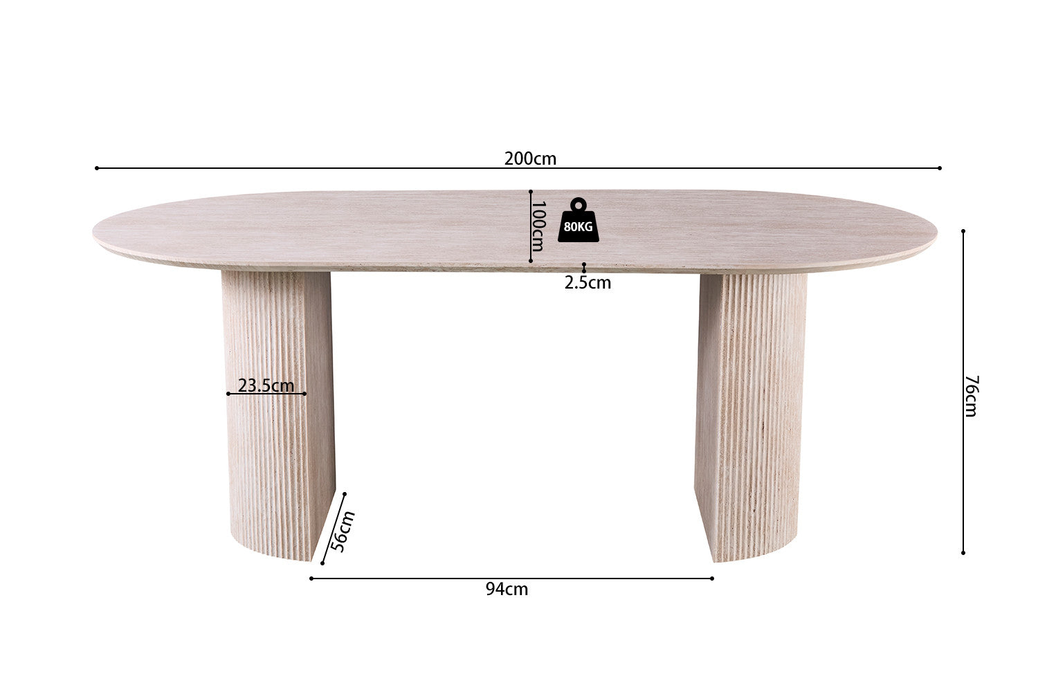 Table 'Lagos' 200 cm Oval Decor Travertine Beige