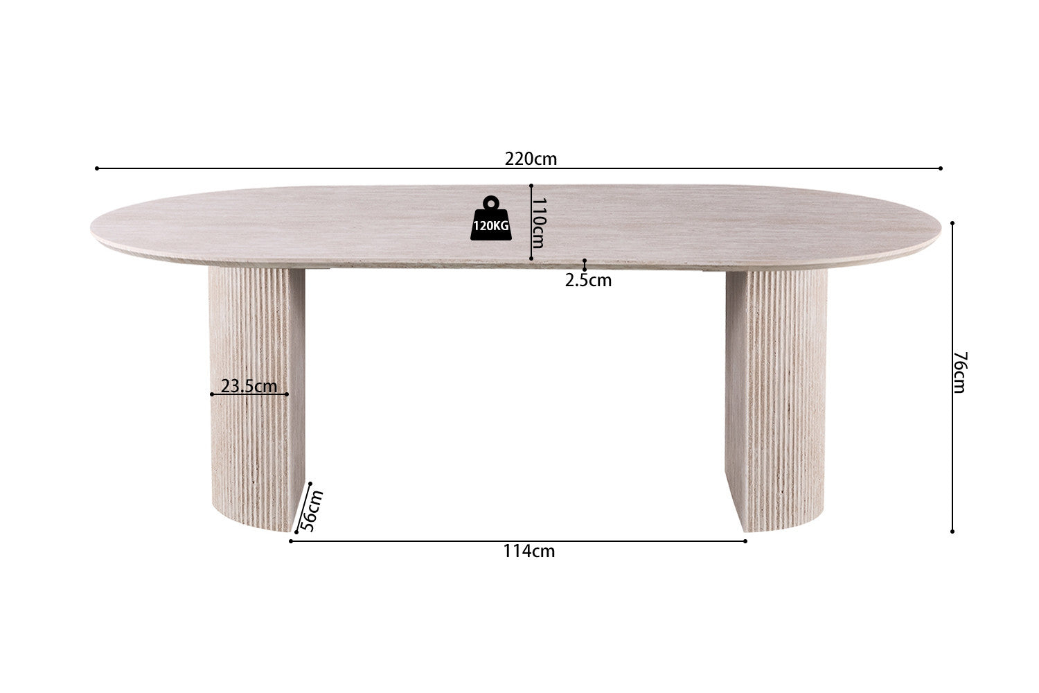 Table 'Lagos' 220 cm Oval Decor Travertine Beige