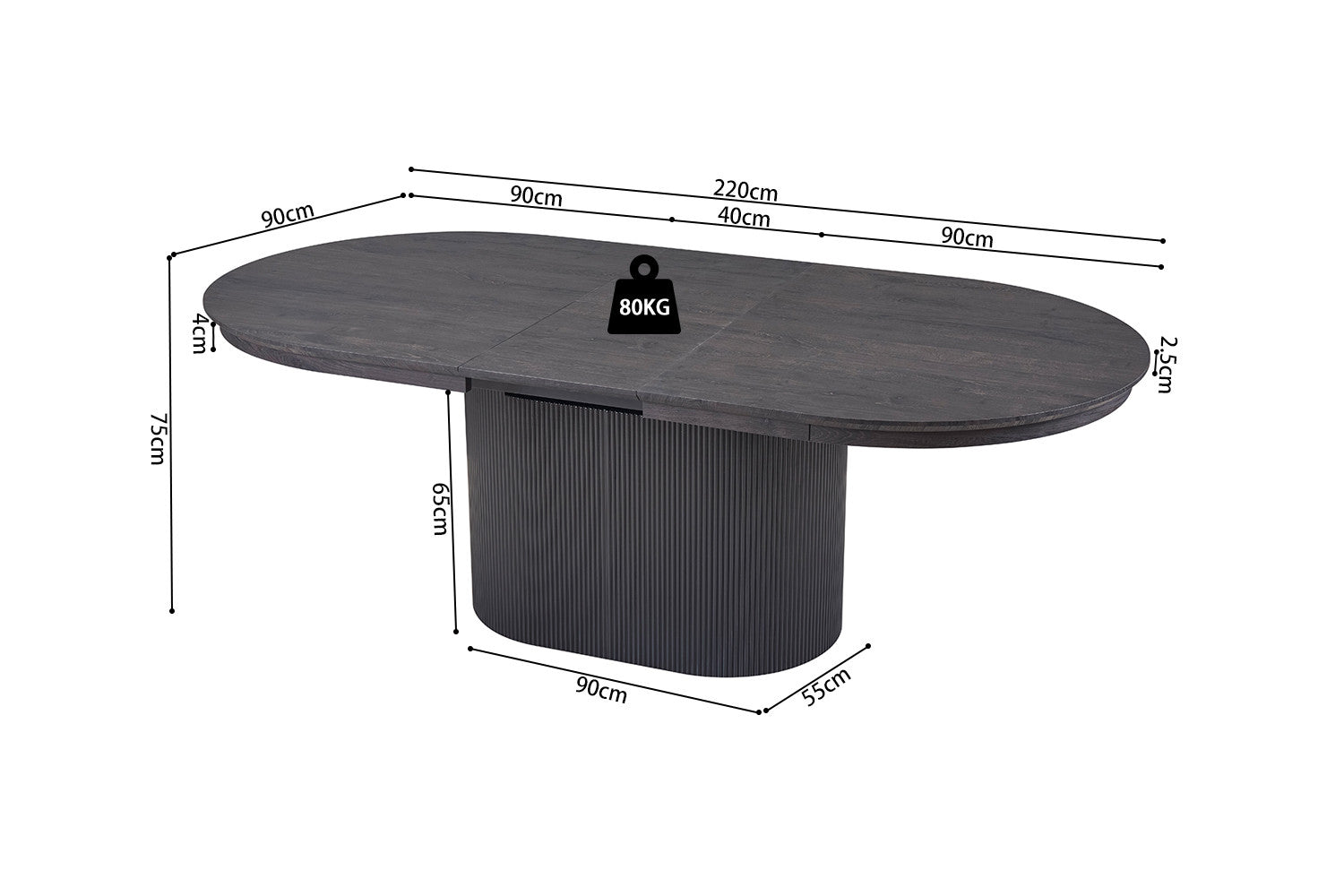 Extendable table 'Lagos' 180-220 cm Oval Decor Dark Brown