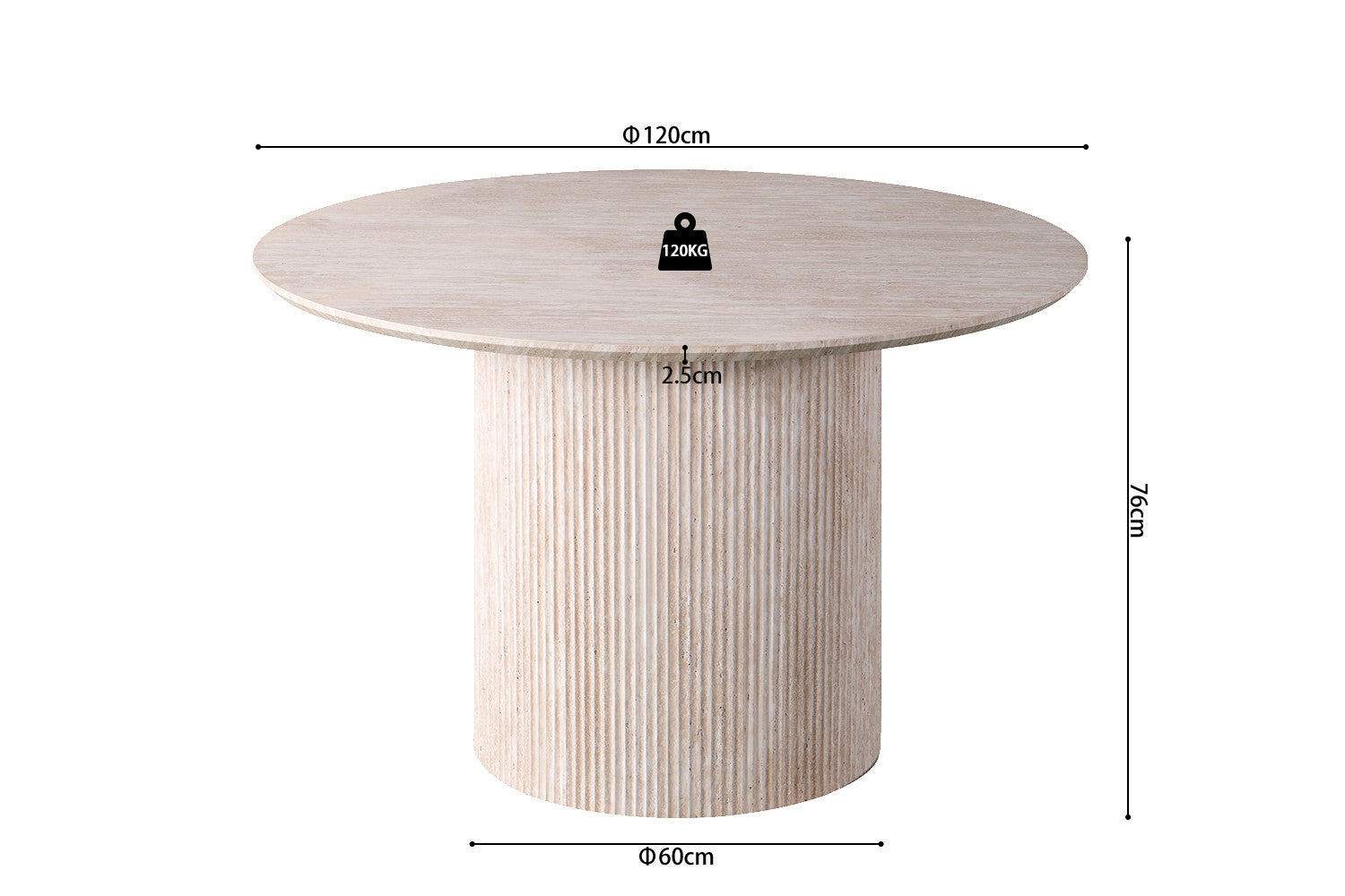 Table 'Lagos' 120 cm Round Decor Travertine Beige