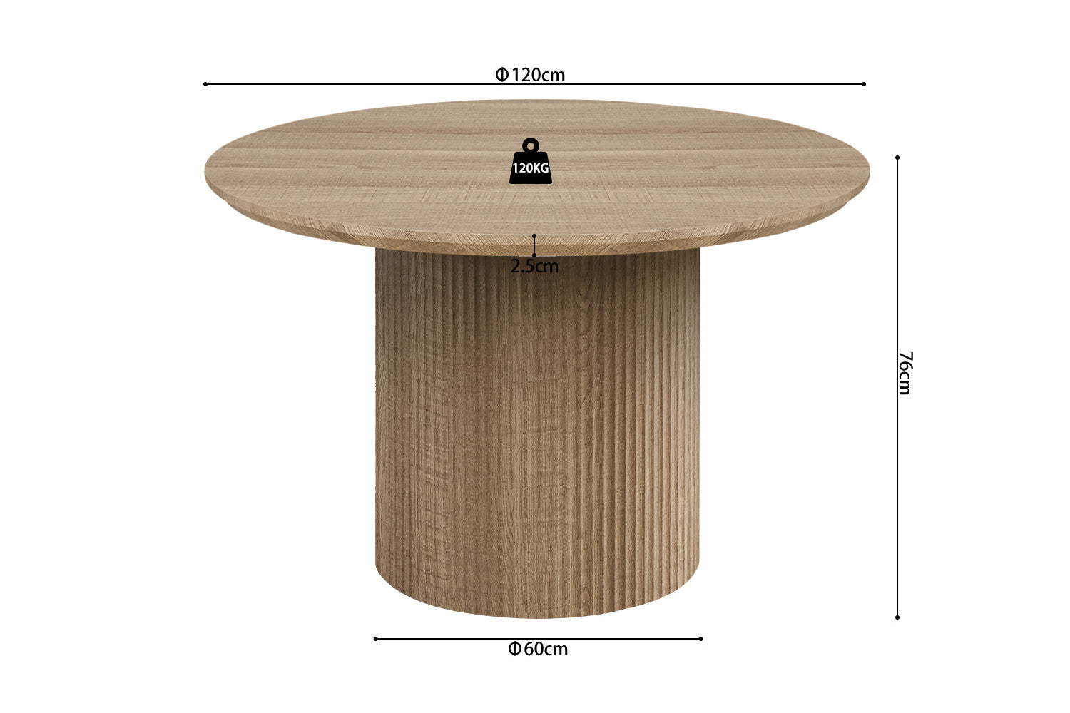 Table 'Lagos' 120 cm Round Decor Oak Natural