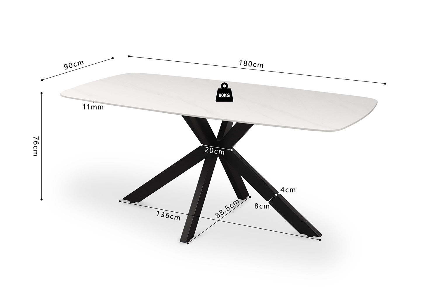 'Apollo' Table 180 cm Danish Oval Stone White