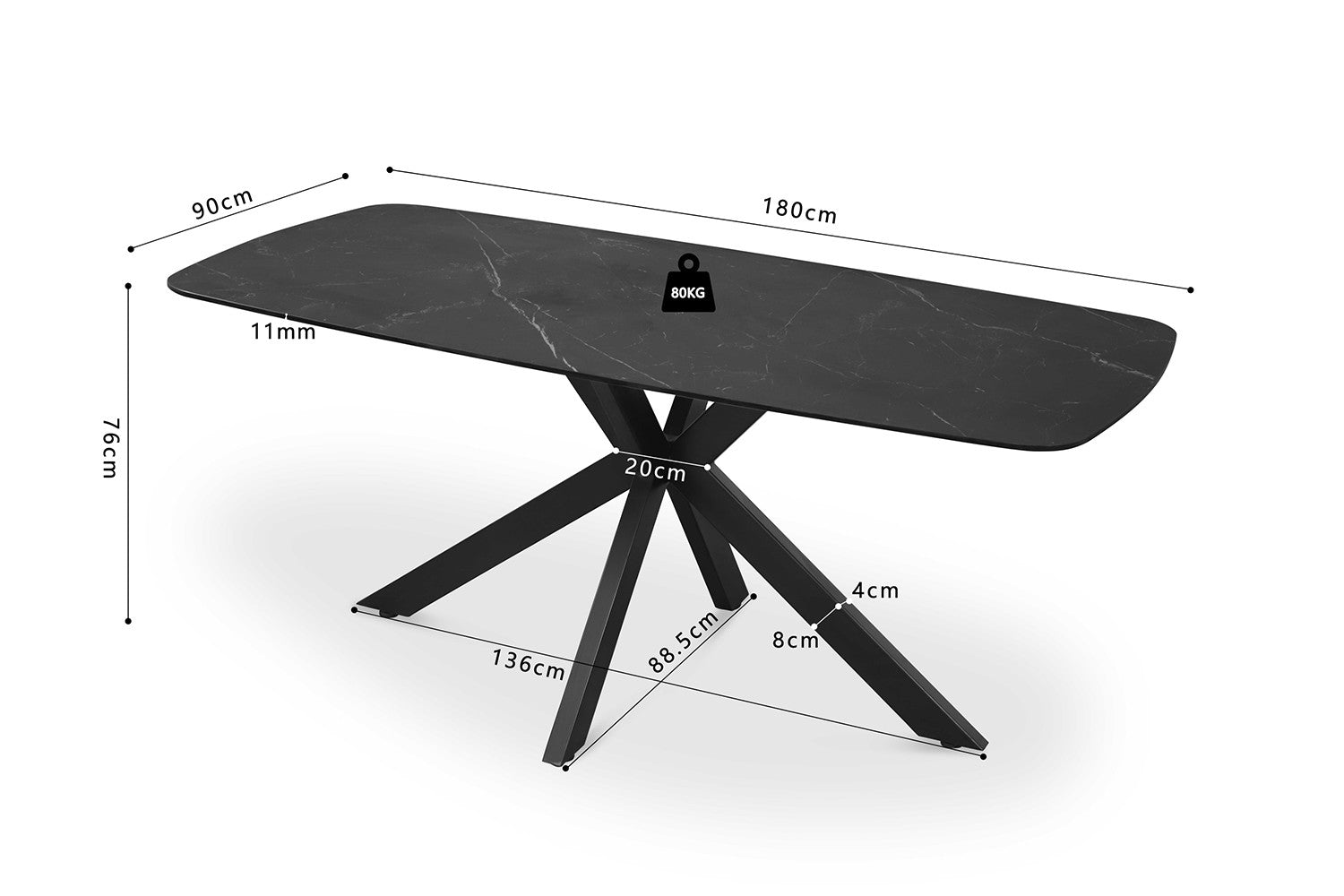 'Apollo' table 180 cm Danish oval stone black