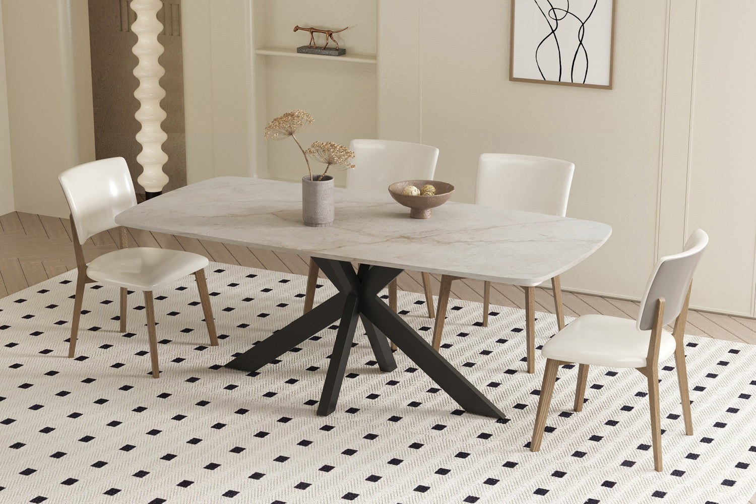 Table 'Apollo' 180 cm Danish Oval Glossy Stone Shakespeare Beige