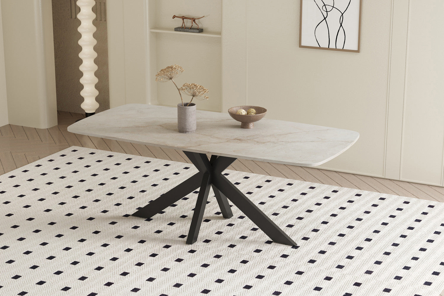 Table 'Apollo' 180 cm Danish Oval Glossy Stone Shakespeare Beige