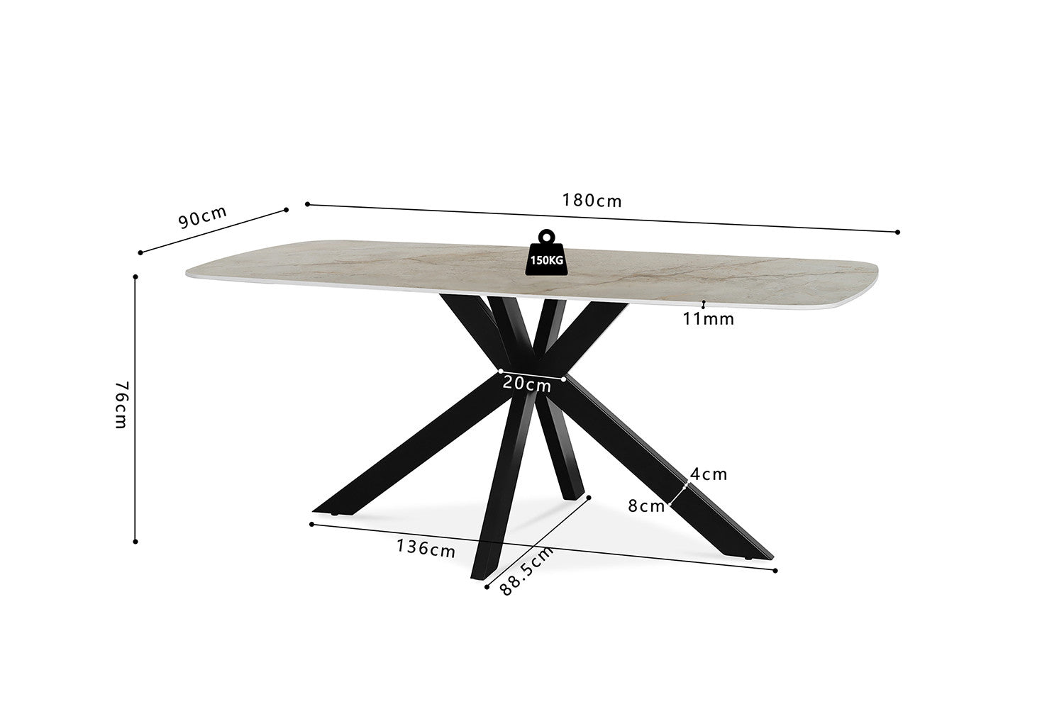 Table 'Apollo' 180 cm Danish Oval Glossy Stone Shakespeare Beige