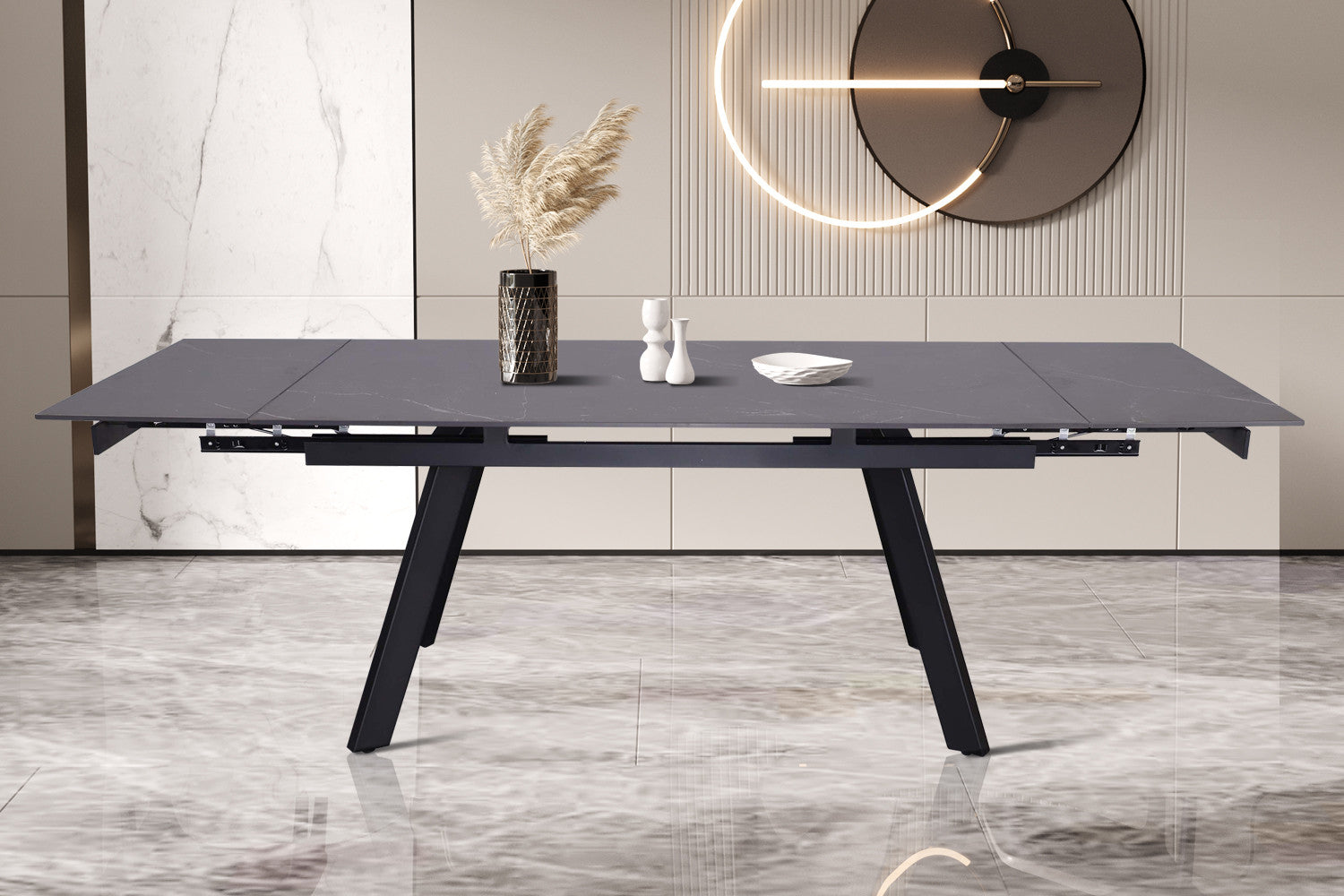 Uitschuifbare tafel 'Hera' 160-240 cm Rechthoekig Steen Zwart