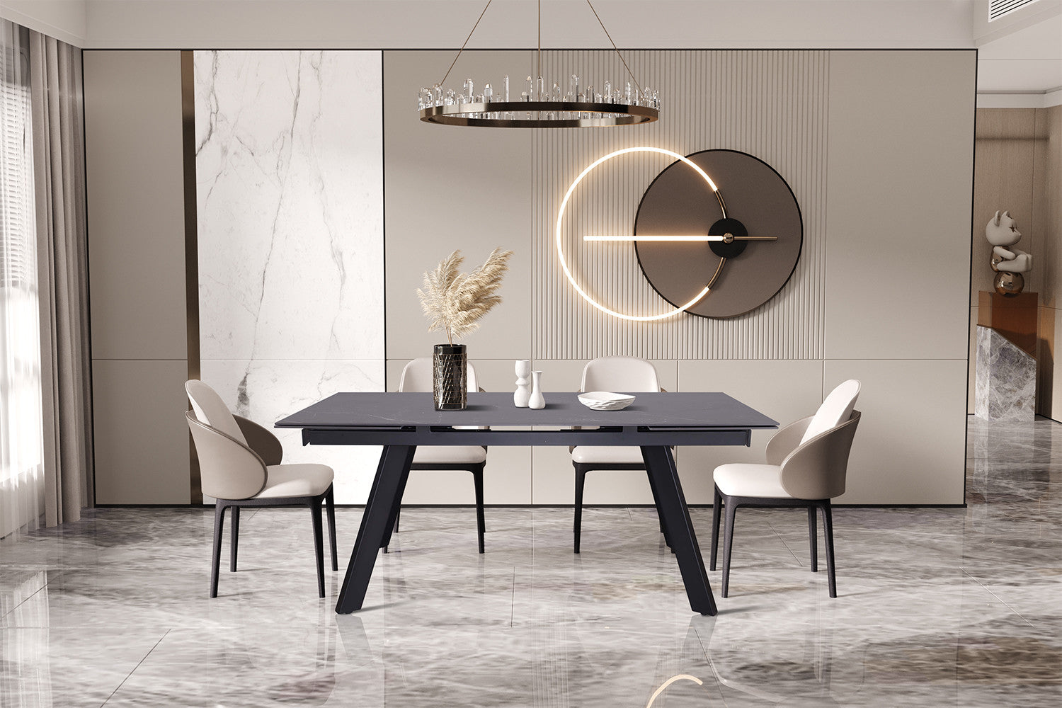 Extendable table 'Hera' 160-240 cm Rectangular Stone Black