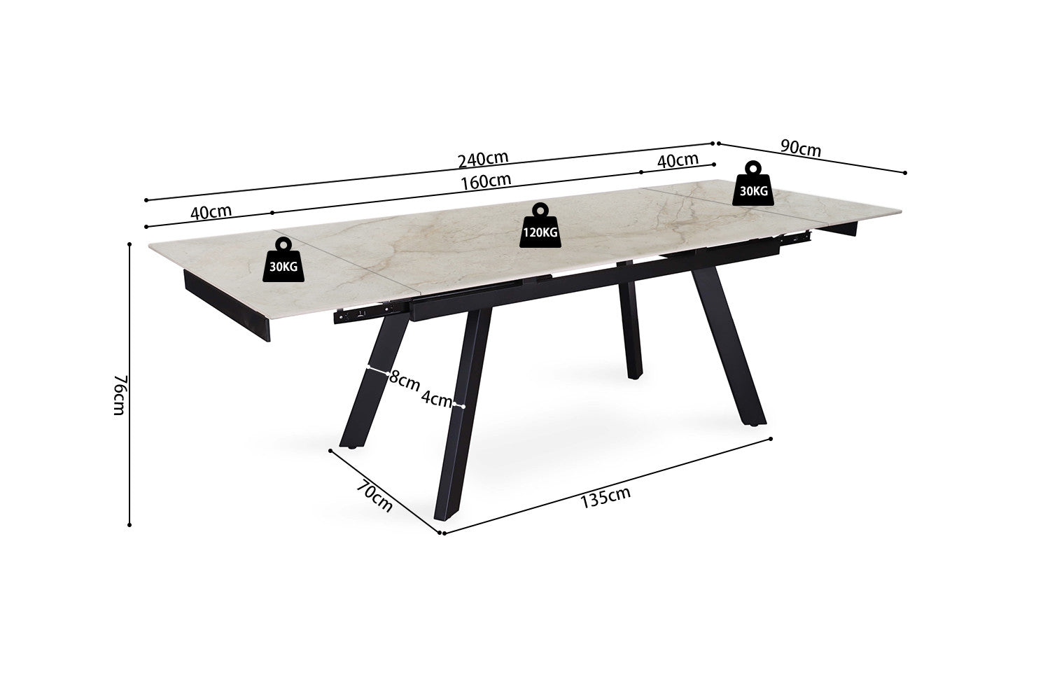 Extendable table 'Hera' 160-240 cm Rectangular Glossy Shakespear Beige