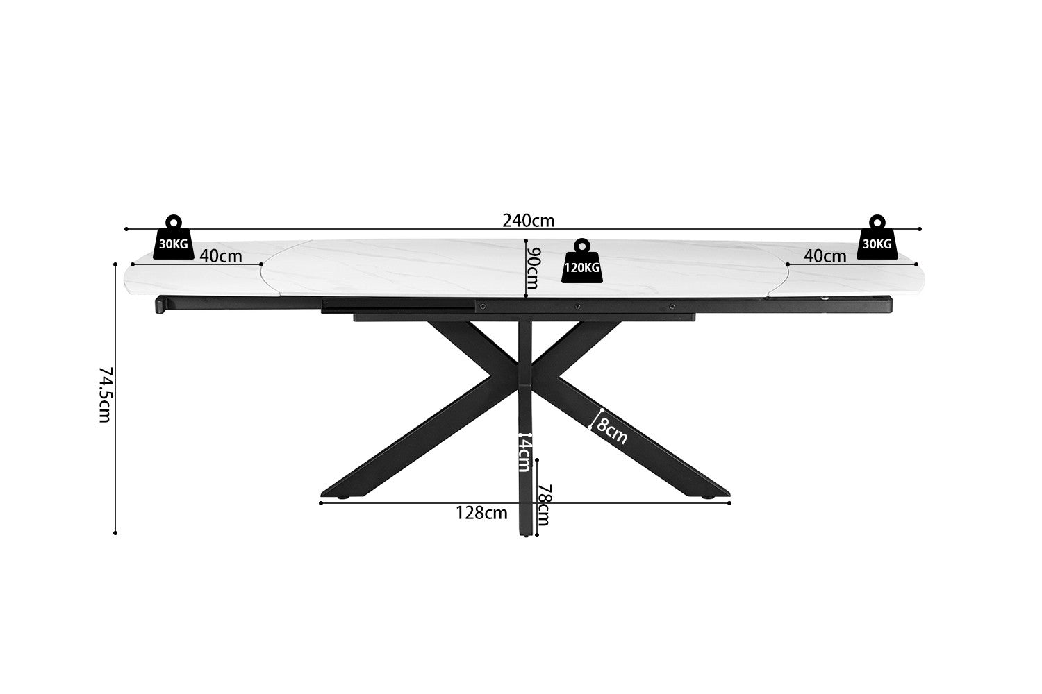 NEW - Extendable table 'Ares' 160-240 cm Danish Oval Stone White