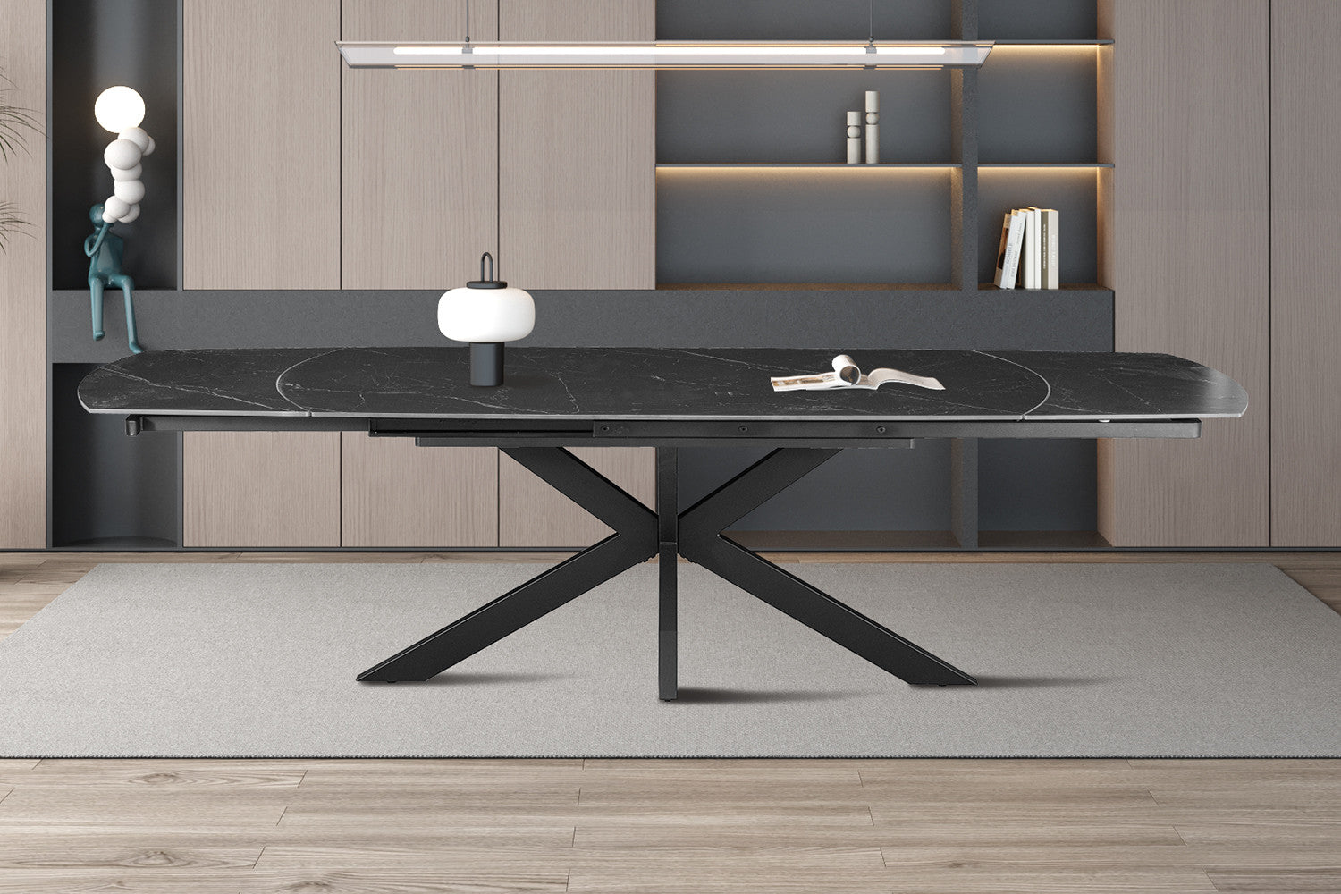 NEW - Extendable table 'Ares' 160-240 cm Danish Oval Stone Black