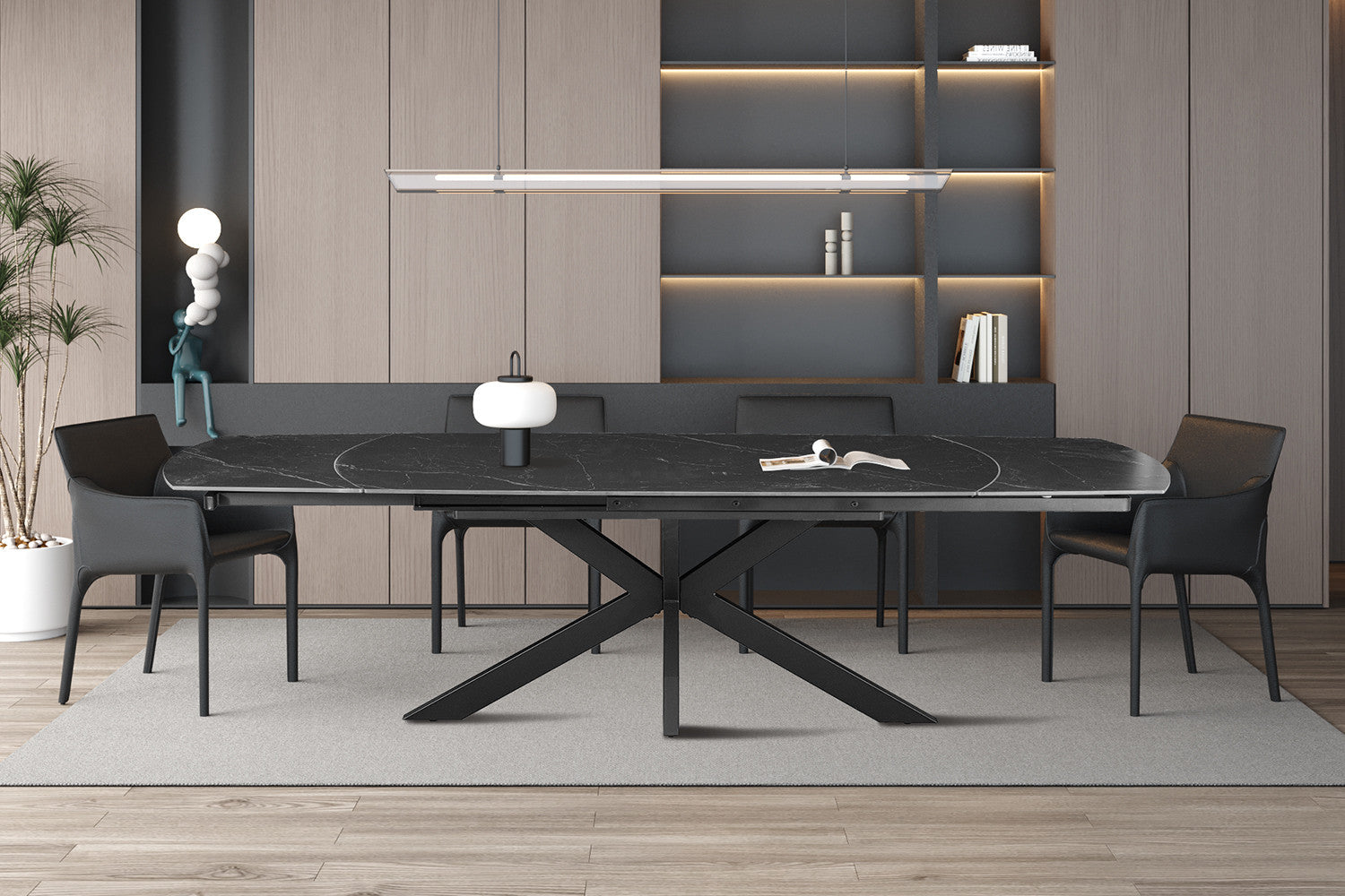NEW - Extendable table 'Ares' 160-240 cm Danish Oval Stone Black