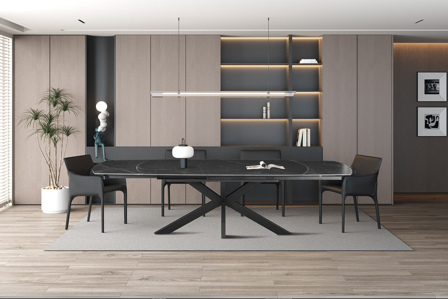 NEW - Extendable table 'Ares' 160-240 cm Danish Oval Stone Black