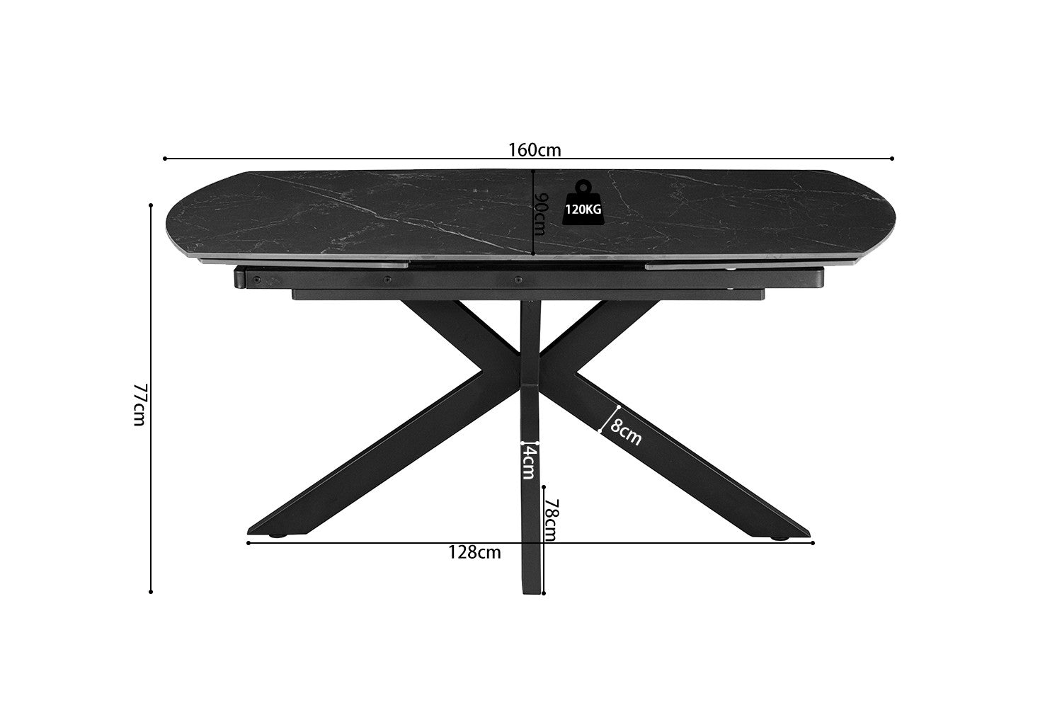 NEW - Extendable table 'Ares' 160-240 cm Danish Oval Stone Black