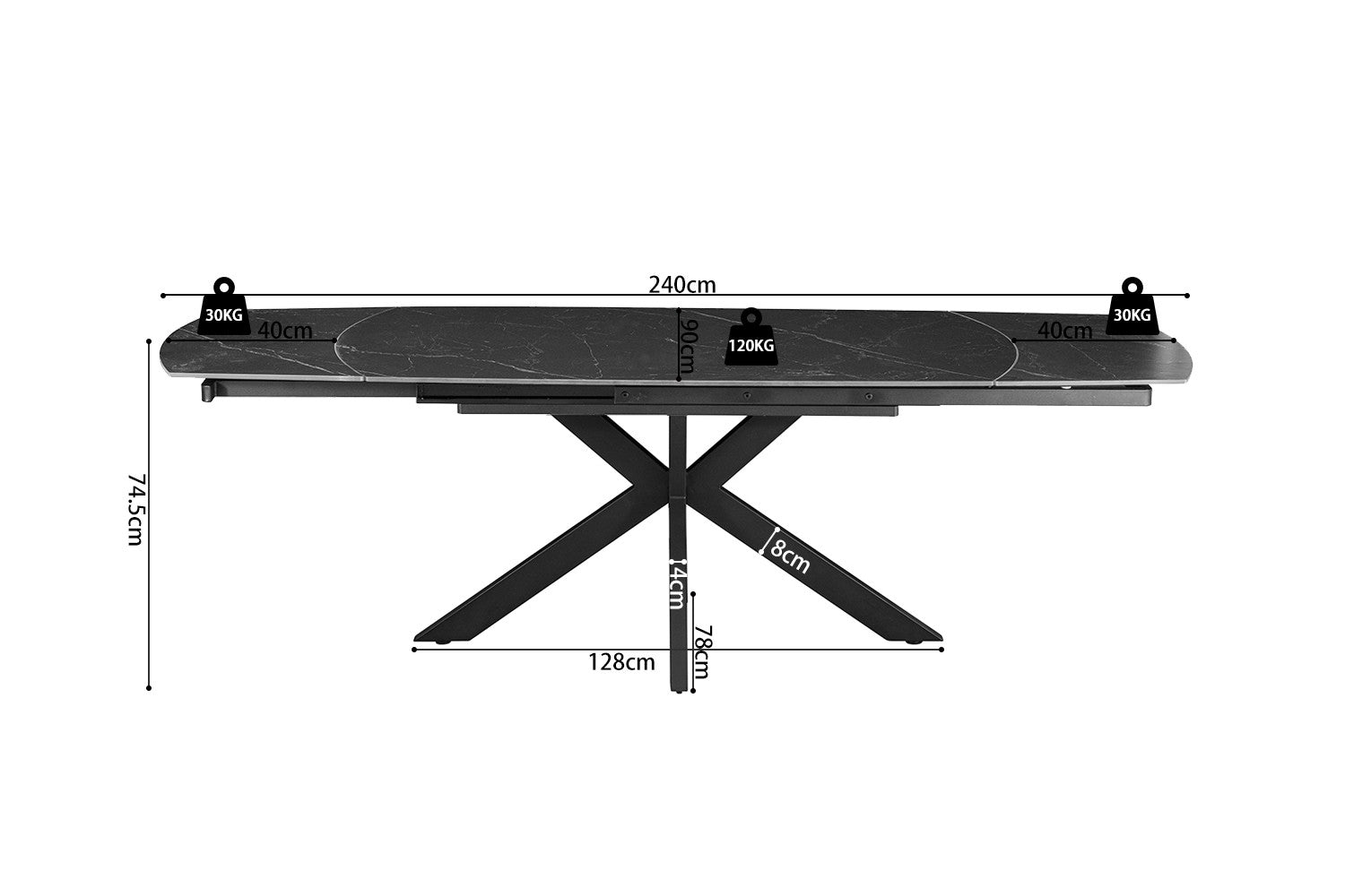 NEW - Extendable table 'Ares' 160-240 cm Danish Oval Stone Black