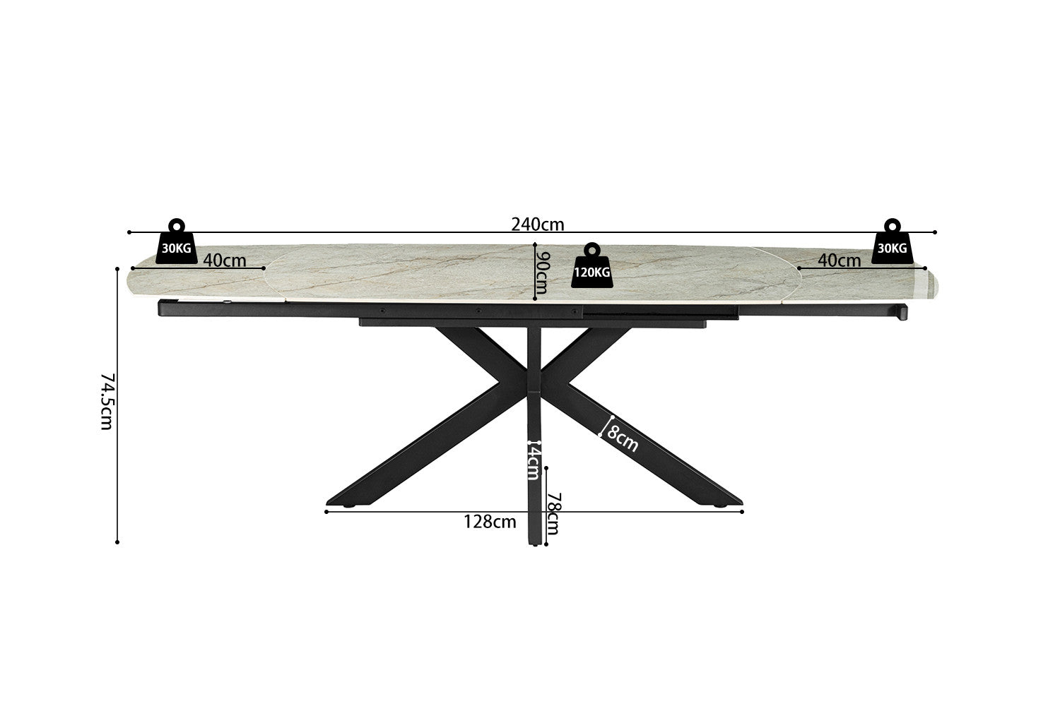 NEW - Extendable table 'Ares' 160-240 cm Danish Oval Glossy Stone Beige